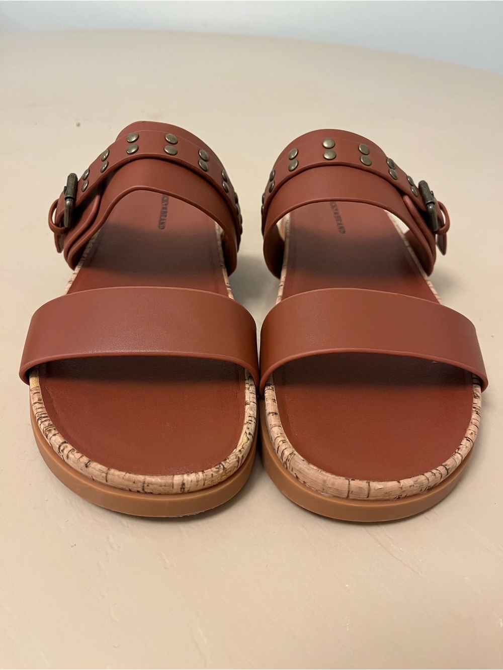 Lucky Brand Chestnut Double-Strap Studded Slide Sandals